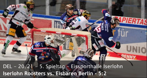 DEL - 20/21 - 5. Spieltag - Eissporthalle Iserlohn Iserlohn Roosters vs. Eisbären Berlin - 5:2